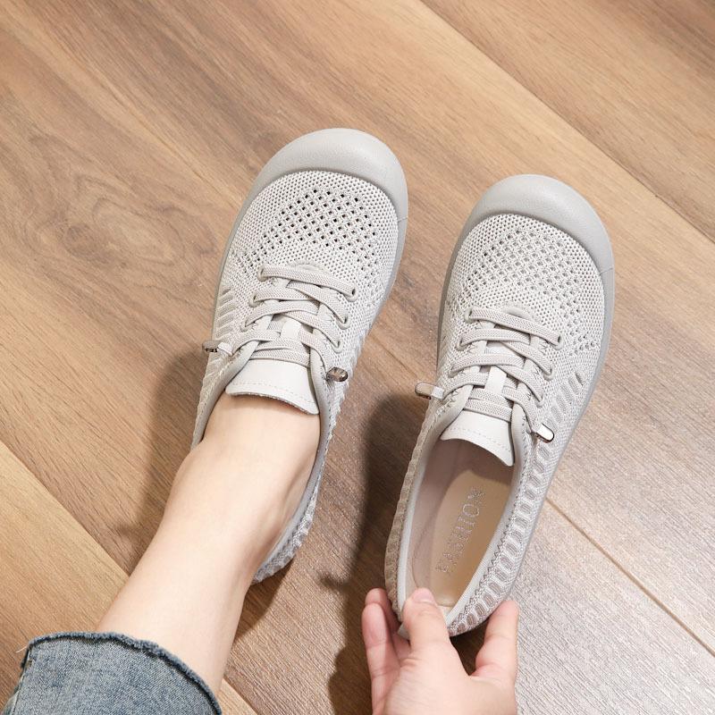 

Весенне-летние вязаные ультралегкие сандалии с мягкой подошвой, нескользящие, дышащие, одинарные туфли, сетчатые, для ходьбы, для пожилых, с полыми женскими сандалиями 40 серый