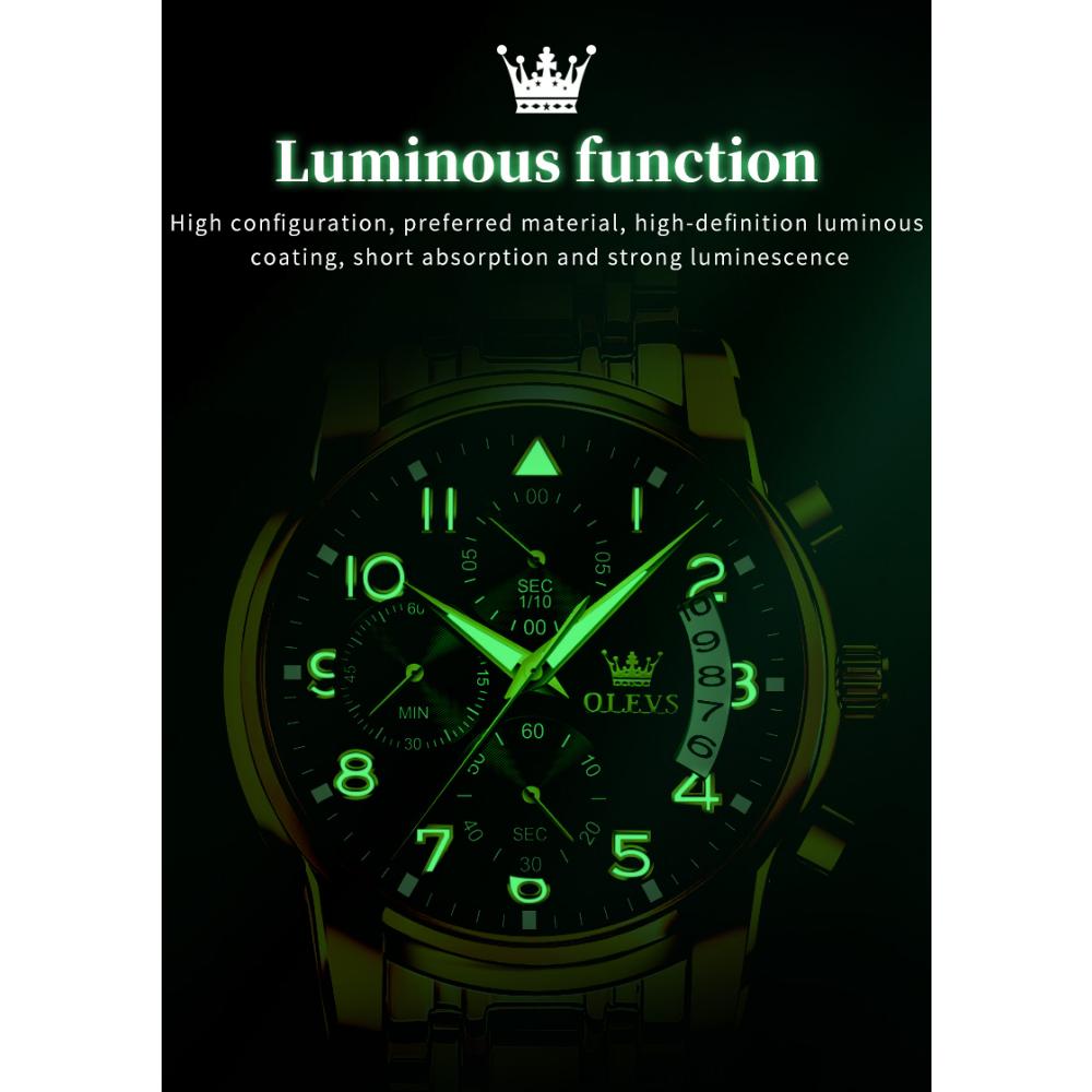 OLEVS New Business and Leisure Watch Multifunction Chronograph with Calendar Quartz Watch Waterproof Luminous Men's Watch