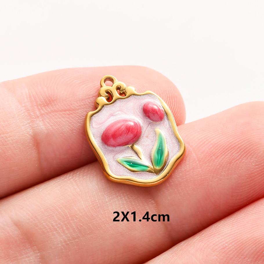 3 pezzi Ciondoli Fiore Eleganti Fatti a Mano a Goccia d'Olio Rosa Blu Acciaio Inossidabile Per Creazione Gioielli Collana Bracciale Portachiavi