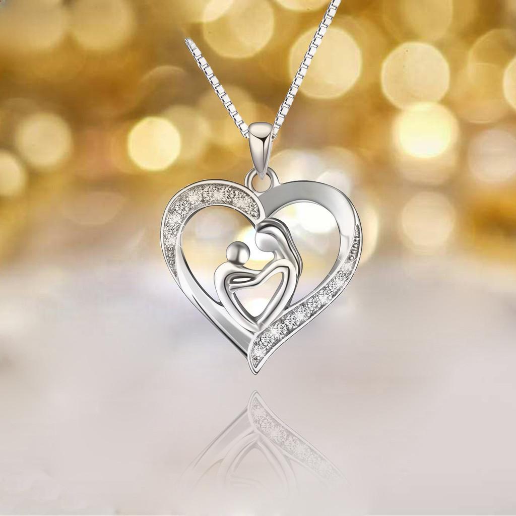 Beautiful European American Heart-shaped Mother And Child Necklace Unique Gift For Mom On Mother's Day