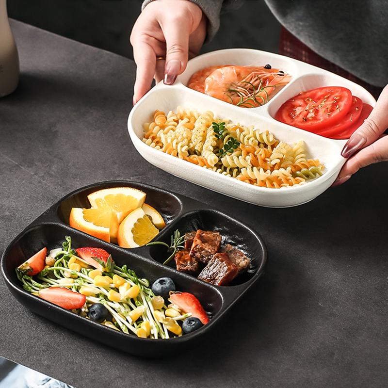 

Ceramic Portion Control Plate with 3 Compartments Divided Breakfast Dinner Plate Appetizers Platter Dessert Serving Dish білий