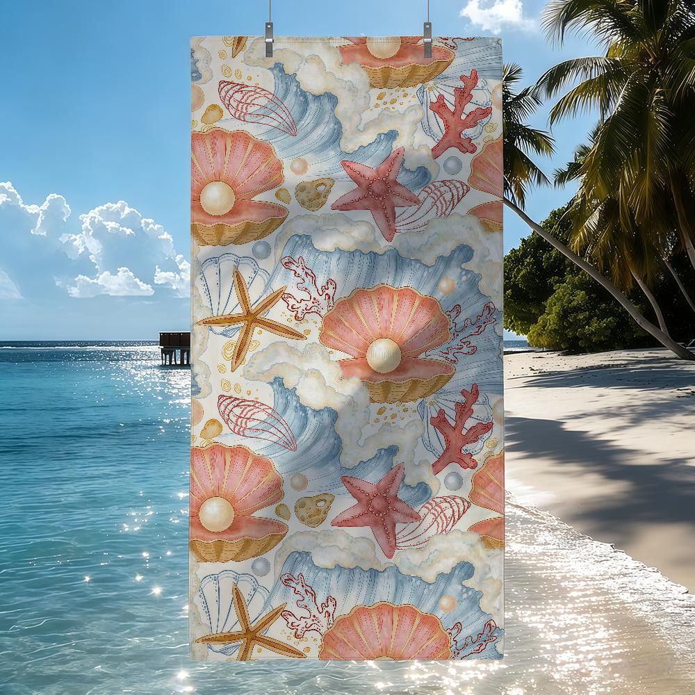 

Shell starfish Towel Quick Drying Beach Towels Are Suitable For Swimming Pools Camping Yoga And The Gym W30*H60(CM)