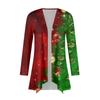 Damenmode, lässig, weihnachtlich bedruckt, mittellange Strickjacke