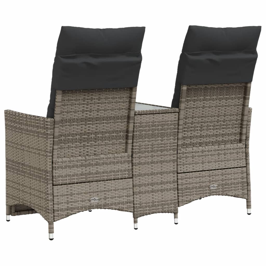 2 Seater Adjustable Garden Sofa with Table Grey Poly Rattan
