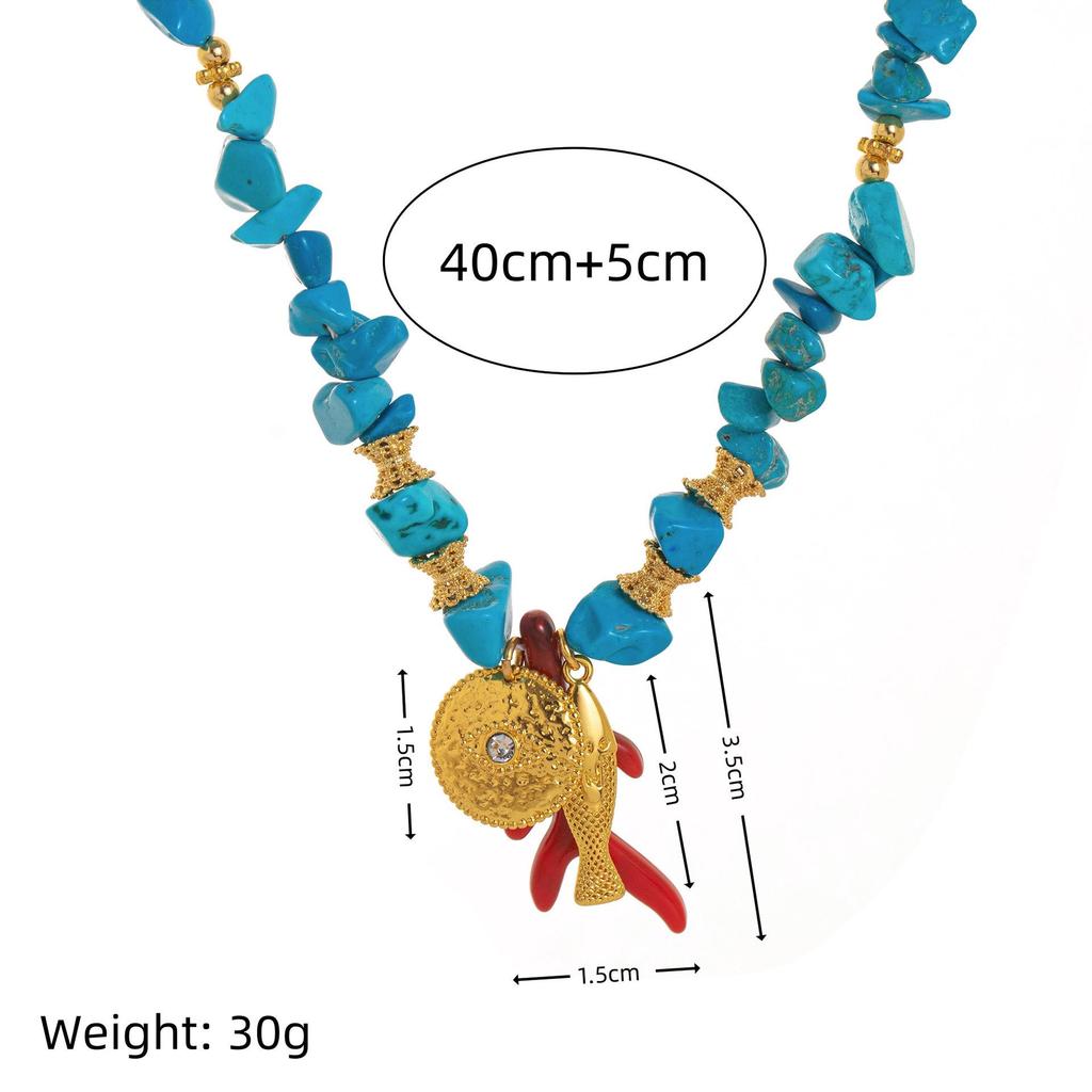 18k Gold Electroplated Clavicle Chain Necklace with Starfish and Small Fish Pendant
