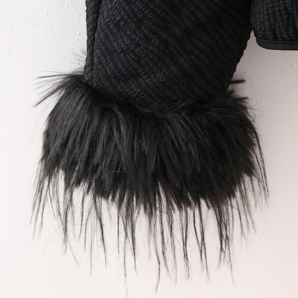 European & American Women's Trendy Street Style Fur Splicing Cardigan Jacket.