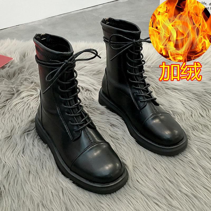 

British Martin boots in the autumn and winter of 2024 new versatile flat-bottomed non-slip velvet women s boots short boots heightened and thin 40