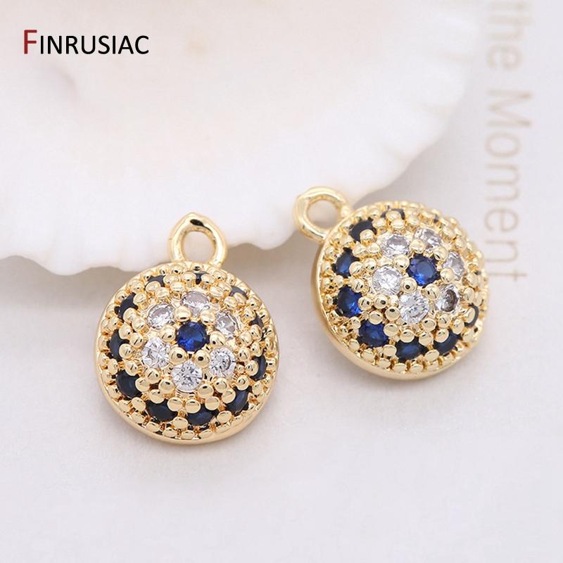 

New Exquisite DIY Jewelry Accessories 14k Gold Plated Copper Inlaid Zircon Round Pendant Bracelet Earrings Making Material 1 piece