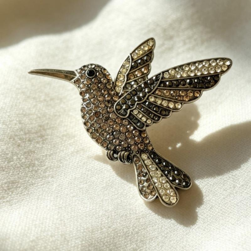 Sparkling Rhinestone Hummingbird Brooch Shiny Multicolor Design Ideal For Daily Wear Party Jewelry Gift For Women
