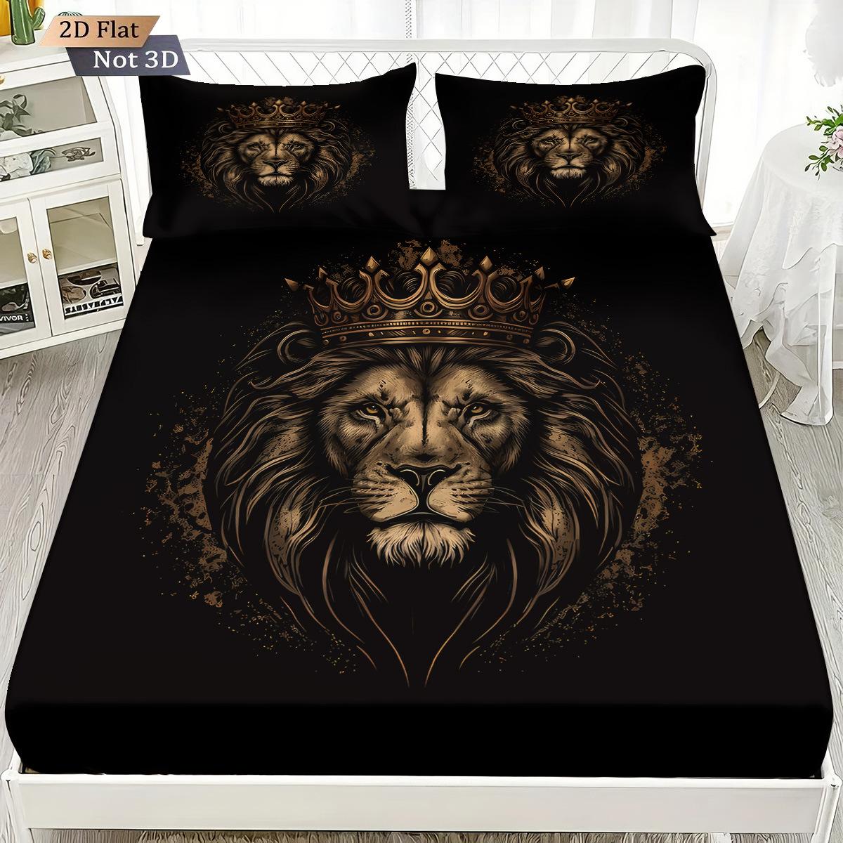 

Mattress Three-Piece Set Lion 3D Digital Printing Bedding Skin-Friendly Abrasive Pillowcase Home Textile Bed Kit 90x191