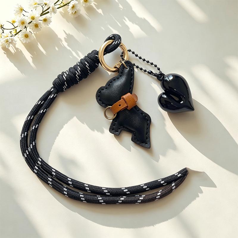 Yogodlns New Leather French Bulldog Pendant Heart Braided Rope Pendant Personalized Bag Pendant Accessories