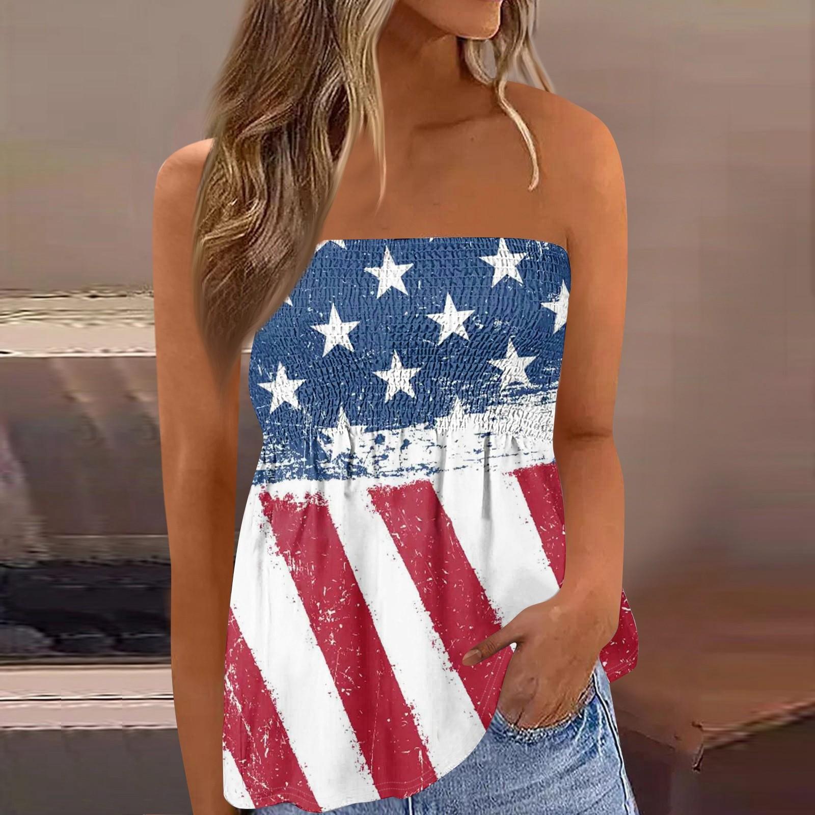 

Топы-трубы для женщин, милая сексуальная футболка без рукавов с открытыми плечами и принтом в честь Дня независимости L