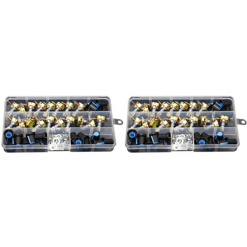 

A95I-36Pcs WH148 Single Potentiometer Kit B1K/5K/10K/20K/50K/100K/500K/1M With Knobs Single Potentiometer Set Shaft Nuts