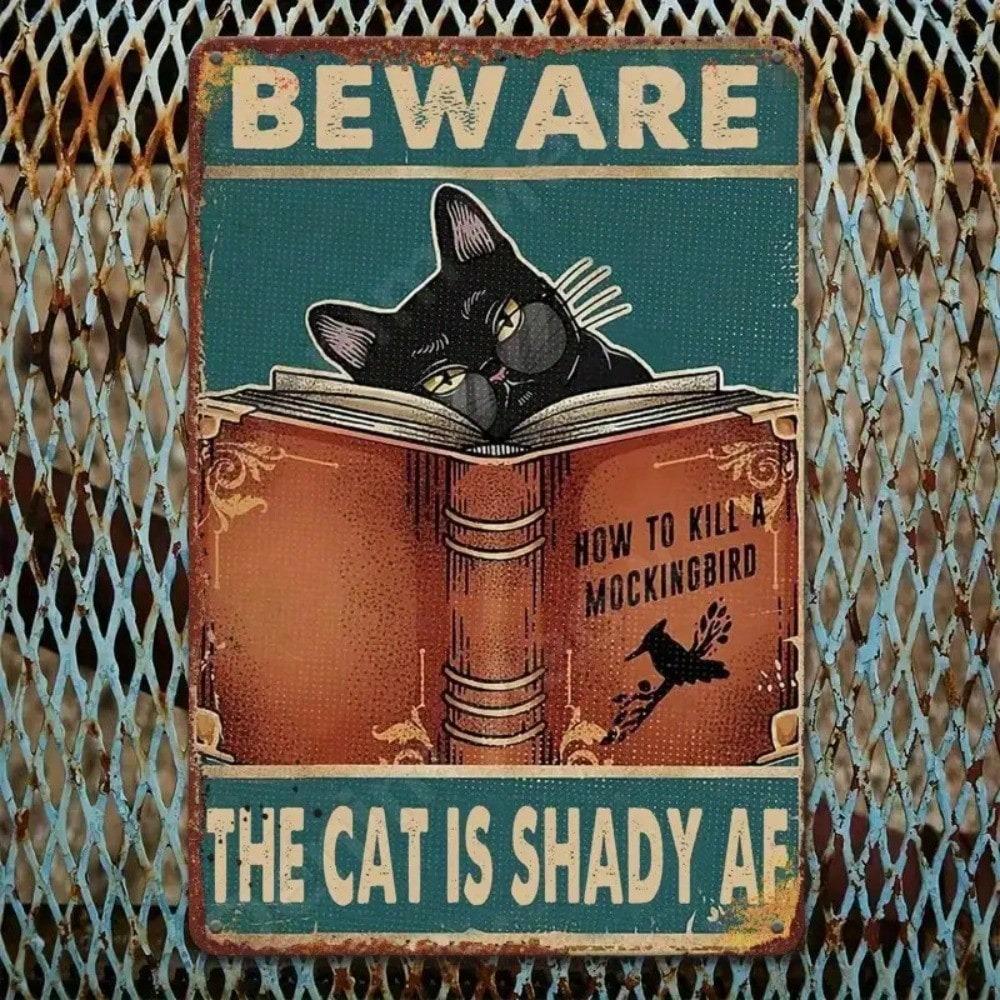 Vintage Beware of Cat Metal Tin Sign Retro Wall Decor Garage Garden Farmhouse