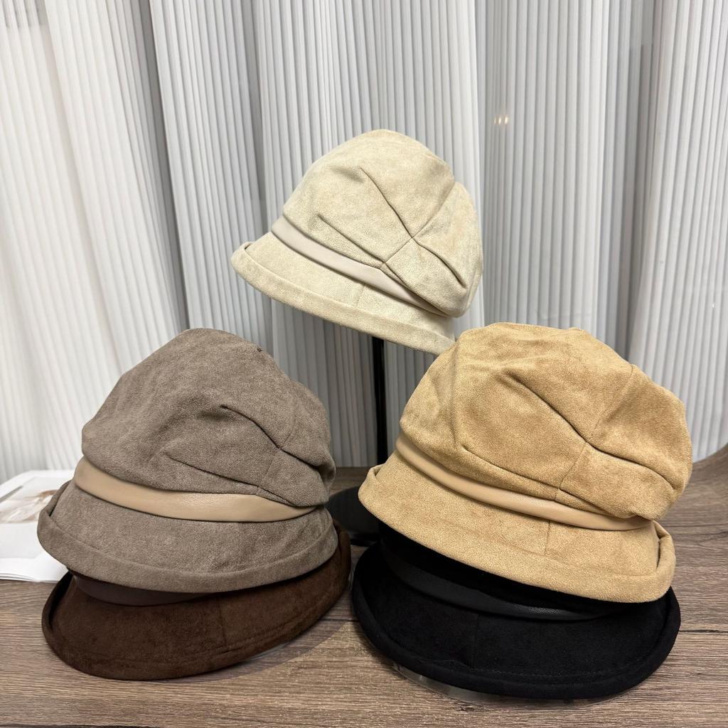 Autumn and winter new crimped fisherman's hat children pleated wide brim retro versatile casual pile shows the face small thermal basin hat