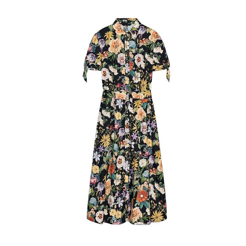 

Spring and Summer French Elegance Long Bowknot Decoration Flowers Print Poplin Midi Skirt Dress 2944216 Multi-color L