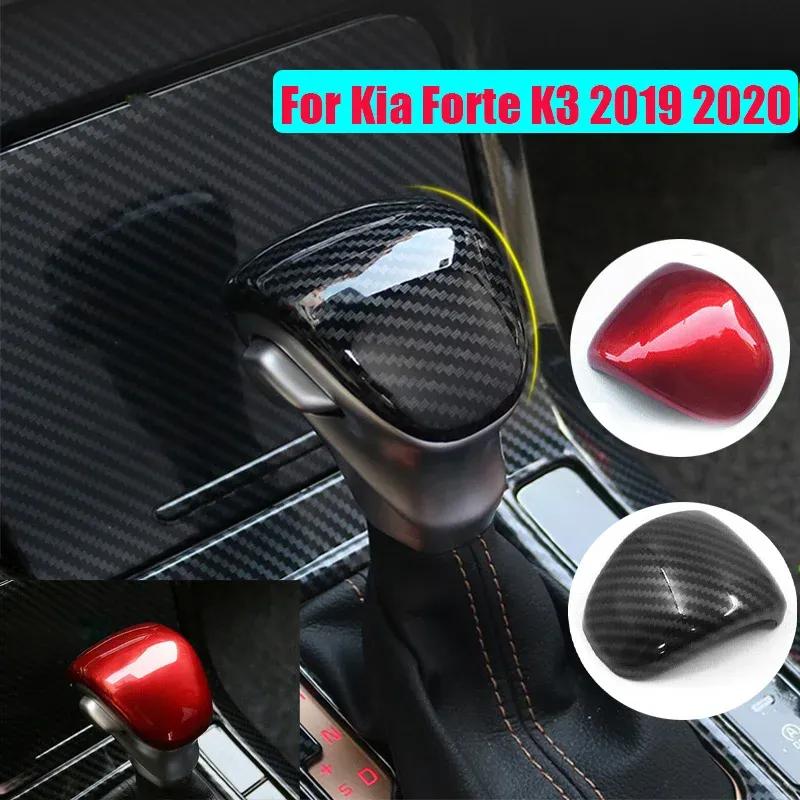 For Kia Forte K3 Carbon Fiber Style Red ABS Interior Gear Lever Shift Knob Cover Sticker Trim Auto Car Parts