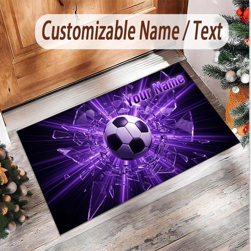 Soccer Theme Soft Crystal Velvet Rug Custom Name & Text Print Non Slip Floor Rug for Bedroom Living Room