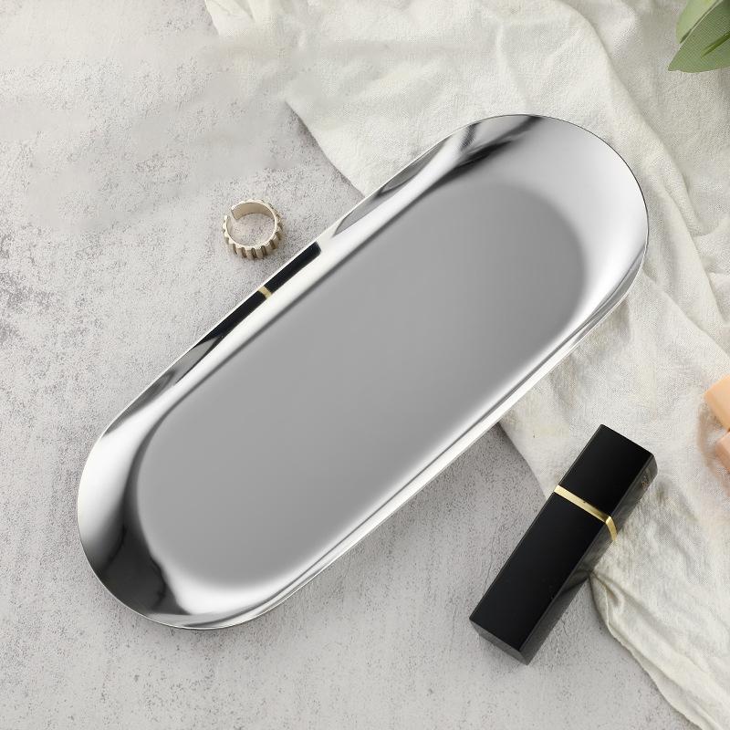 Metals Stainless Steels Oval Tray Jewellery Storage Shelf Desktop Clutter Organiser Birthday Party Decoration Ornaments