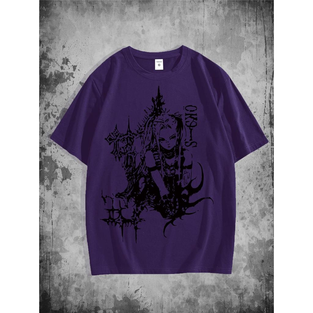 Dark Fantasy Map Print Short Sleeve T-Shirt for Men Fabric Casual Tee with Crew Neck Breathable, Slight Stretch Material for Summer Style