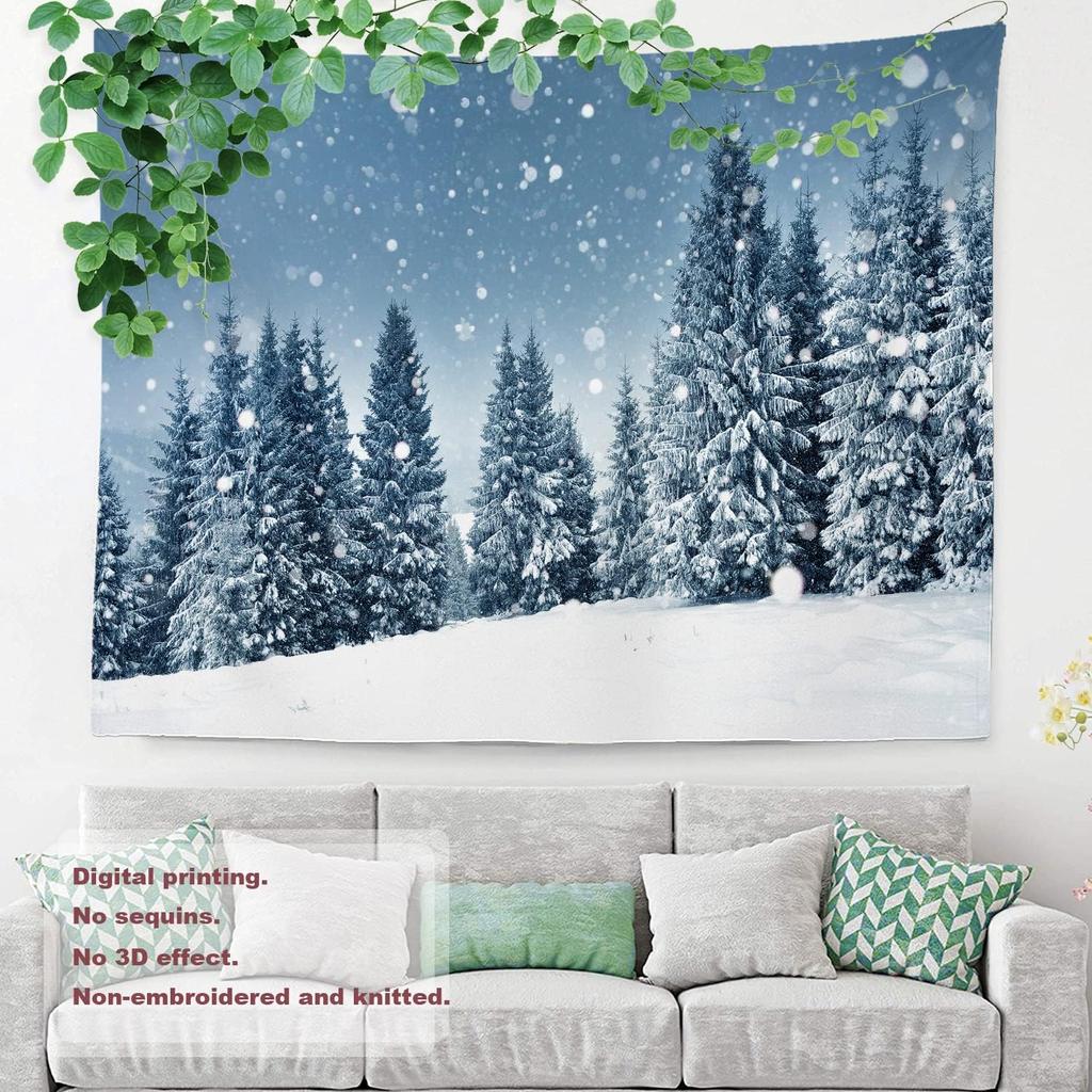 White Snow Wall Tapestry, Grey Wall Hanging Large Tapestry Decoration Polyester Fiber White Hem Around for Dorm Room Bedroom