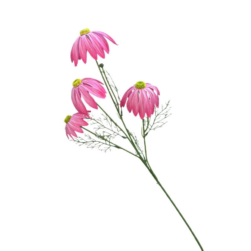 Artificial 4 Heads Echinacea Purpurea Flower Simulated Chrysanthemum Flower Branch for Wedding Party Floral Decoration 6 pieces