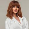 ALAN EATON Cute Asia Wigs Red Brwon Loose Curly Hair Synthetic Bob Wig with Bangs Lolita Cosplay Party Daily Wigs for Women