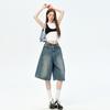 American Retro Women's Denim Five-Point Shorts, 2026 Spring/Summer Collection - Loose, Wide-Leg, Versatile Mid-Length Pants for a Relaxed Fit.