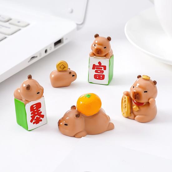 Yousheng 7 Pcs Capybara Miniatures Mini Capybara Figurines Resin Fortune Capybara Collectibles Statues for Car Dashboard Bookshelf Office Desk