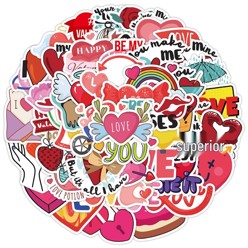 Valentine's Day Heart Graffiti Stickers: 50/100 Waterproof Decorative Stickers for Water Bottles & Computers