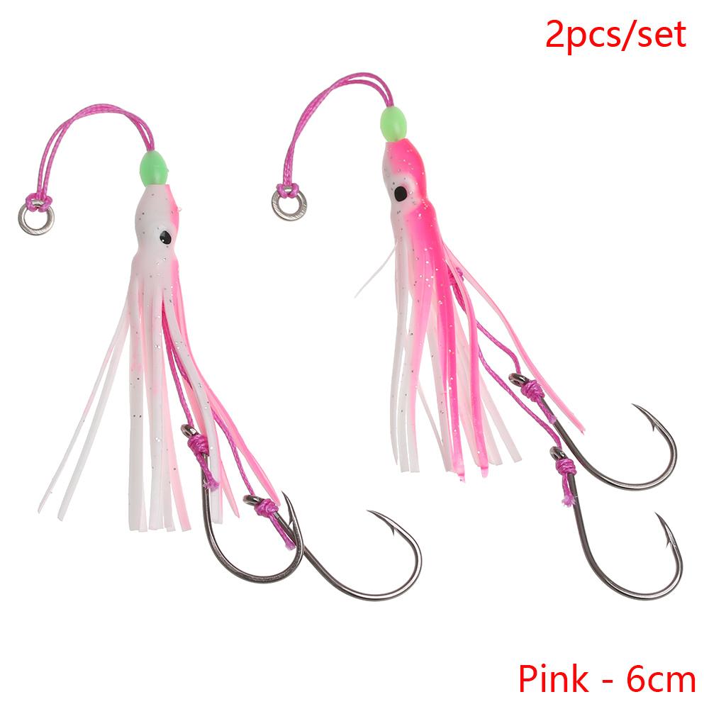 2Pcs/Lot 6cm/10cm/12cm Saltwater Octopus Bait Hook Squid Skirt Lure Soft Silicone Artificial Fishing Tackle Luminous Lure