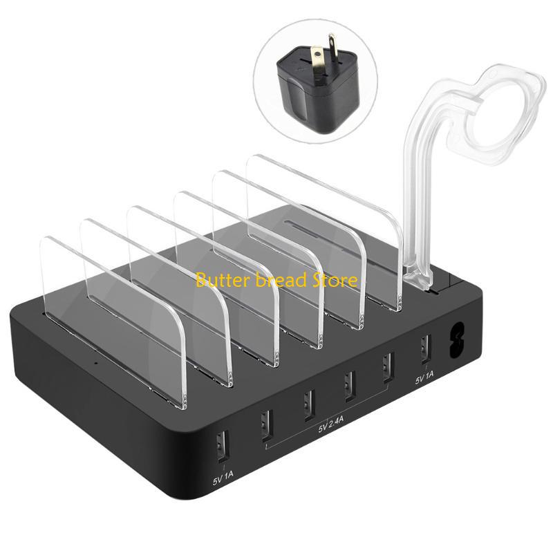 W89C Metal USB Charging Station Fast Multi-USB Charging Station Black/Silver