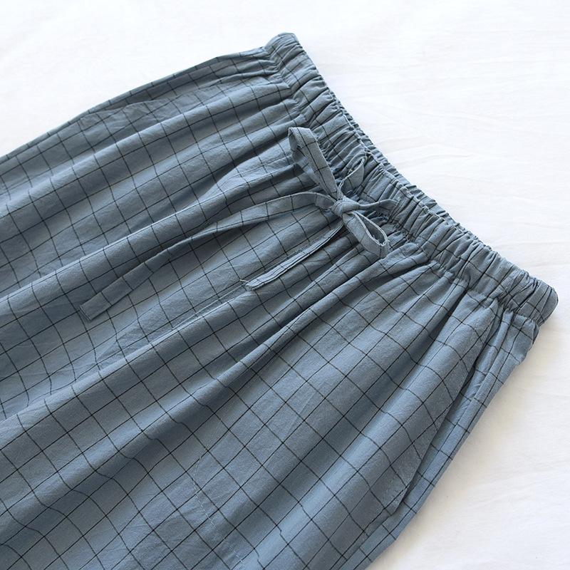 Pajamas Men's Pocket Trousers Pure Cotton Spring and Summer Thin Japanese Plaid Home Pants Loose Large Size Casual Pants