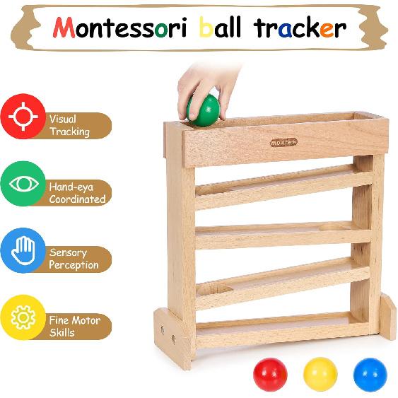 Montessori Ball Drop Toy, Wooden Ball Tracker, Early Developmental Pound Toys for Toddlers for 1-3 Year Old, Boys Girls Baby Birthday Gift