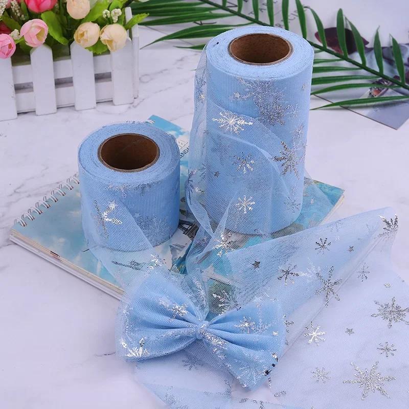 12cmX22m Snowflake Glitter Tulle Rolls Blocking Snow Organza Fabric Ribbon Tutu Skirt Wedding Gift Party Supplies Decoration