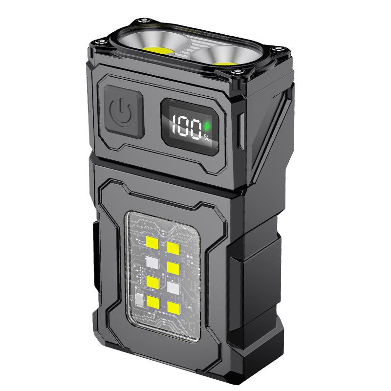 Super Bright Portable LED Flashlight with COB Side Light, Long-lasting Battery, and Warning Light for Outdoor and Work Lighting
