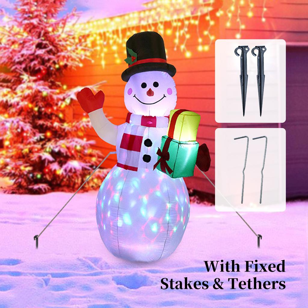 5FT jule gummibåt Snømannformet LED roterende fargede lys Blow Up Xmas oppblåsbare rekvisitter