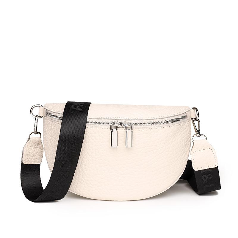 Leather Women's Bag Fanny Pack New Trendy Fashion Shoulder Messenger Bag First Layer Cowhide Breast Bag Small Bag