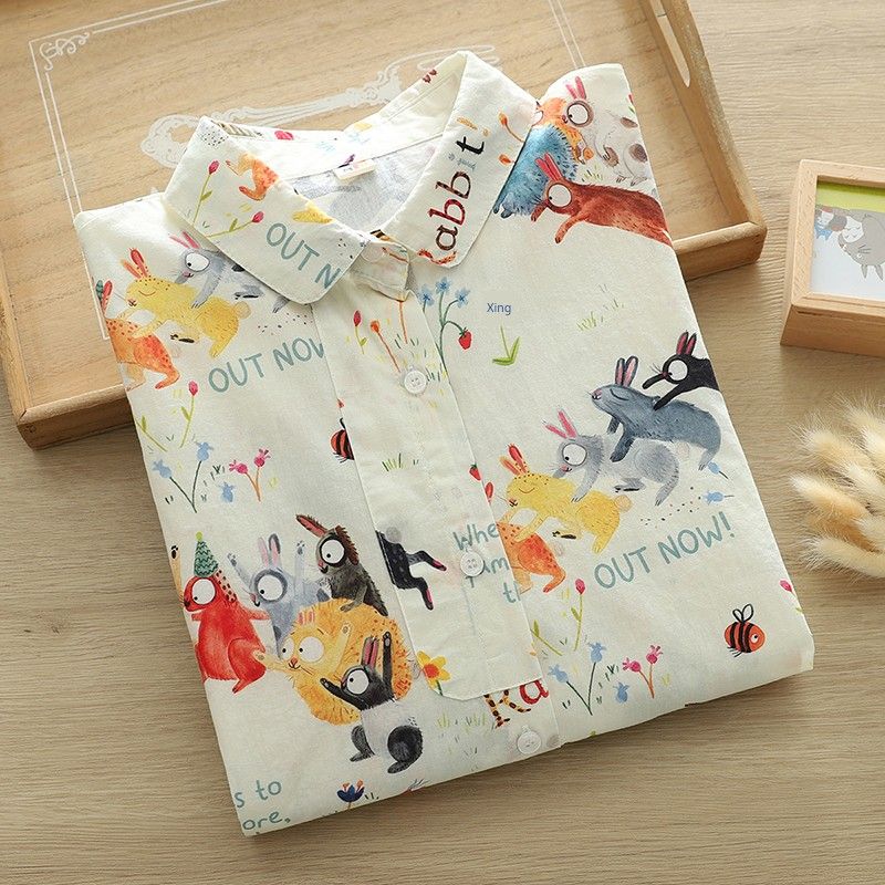 

Стильная нишевая рубашка с принтом граффити и кролика, с длинными рукавами, женская, осенняя новинка, K-стиль, свободный повседневный топ Beige (pure cotton) Free size 45.00 kg-65.00 kg