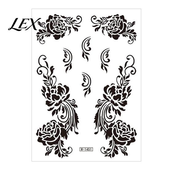 Easy Apply Tattoos Temporary Stickers, Fake Body Arm Chest Shoulder with Black Lace Flower Party Tattoo Stickers Pattern, Non-Irritating Art K