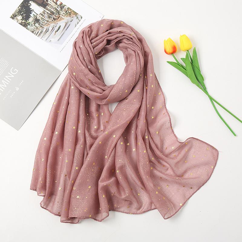 Stamping Stars Hijab Shawl Women Thin Breathe Soft Cotton Scarf Golden Shiny Luxury Designers Scarf Muslim Fashion Wraps