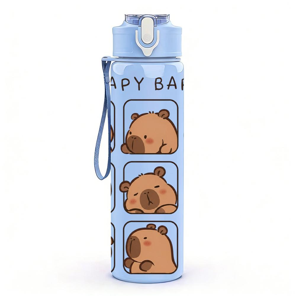 1 PZ Berretto a Rete Layout Gruppo Capibara 750ml Bottiglia d'Acqua in Plastica Colorata Tappo Flip a Cannuccia Anti-perdita Per Sport Ufficio Uso Domestico