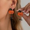 Halloween Cartoon Pumpkin Leg Dangle Earrings For Women Enamel Striped Boots Jack O Lantern Drop Earring Festival Party Jewelry