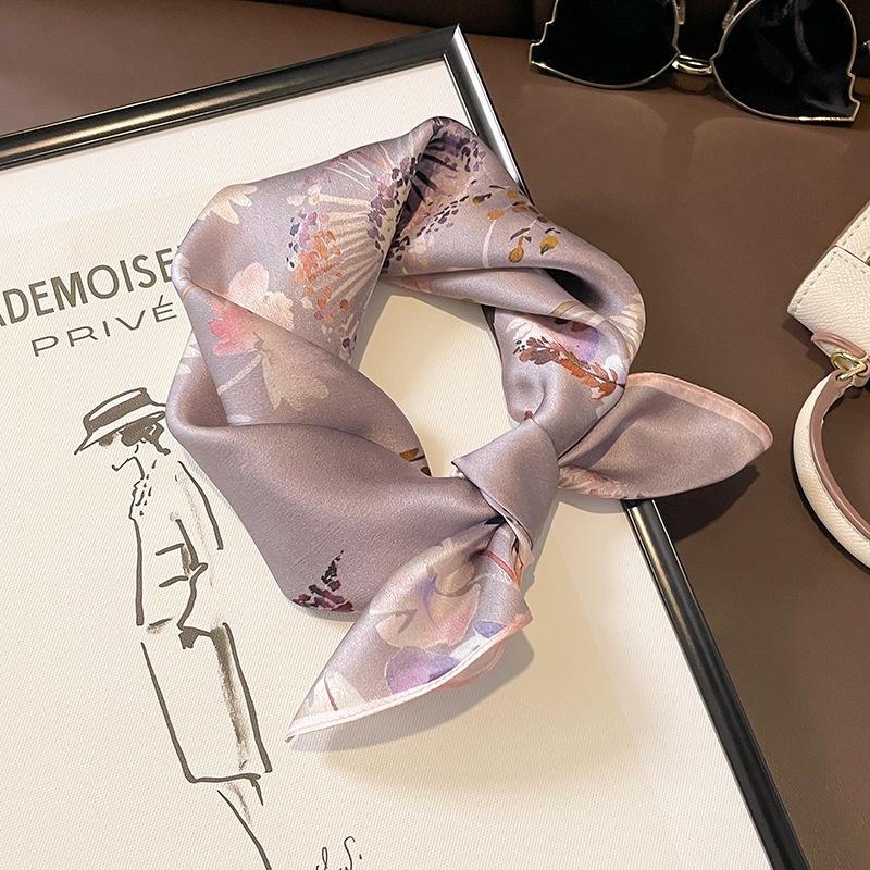 Pastoral dandelion flowers spring and summer silk scarf small square scarf women s neck scarf tied bag occupational commute 53*53cm