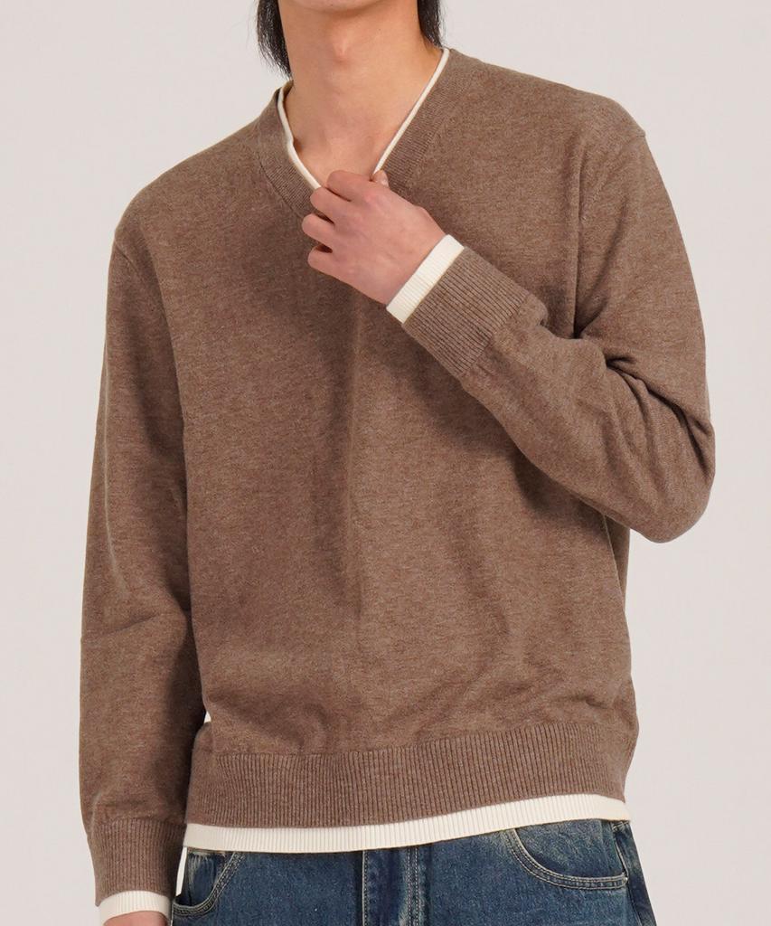 Beoteunseoul Wool Blend Layered V-Neck Knit (Brown)