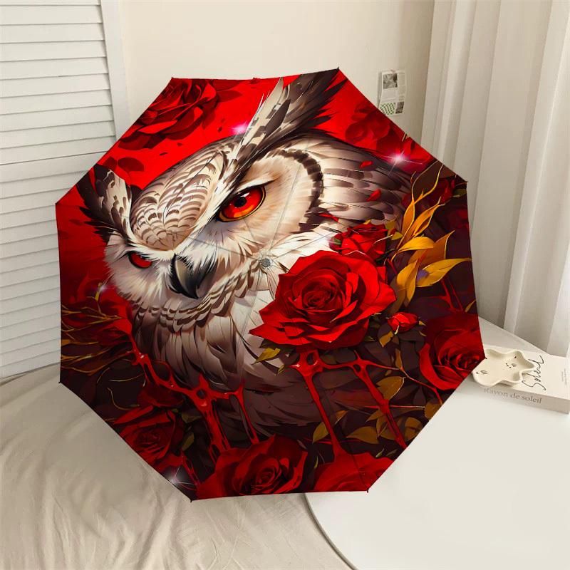 

1PC Owl Roses Umbrella-8-Rib Reinforced, Automatic Open, Lightweight & Durable, Cute Fashion Accessory for Outdoor-P84