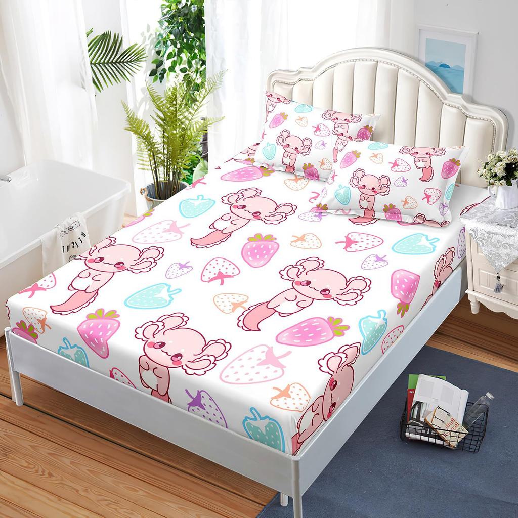 Cute Cartoon Salamander Pattern Bed Hat Three-Piece Digital Printing Bedding Set Adult Children