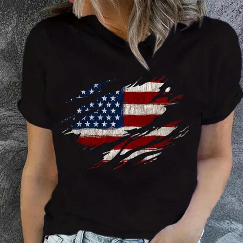 Women Summer Round Collar Cotton Oversize Printed T Shirt - Fashion Short Sleeve Top