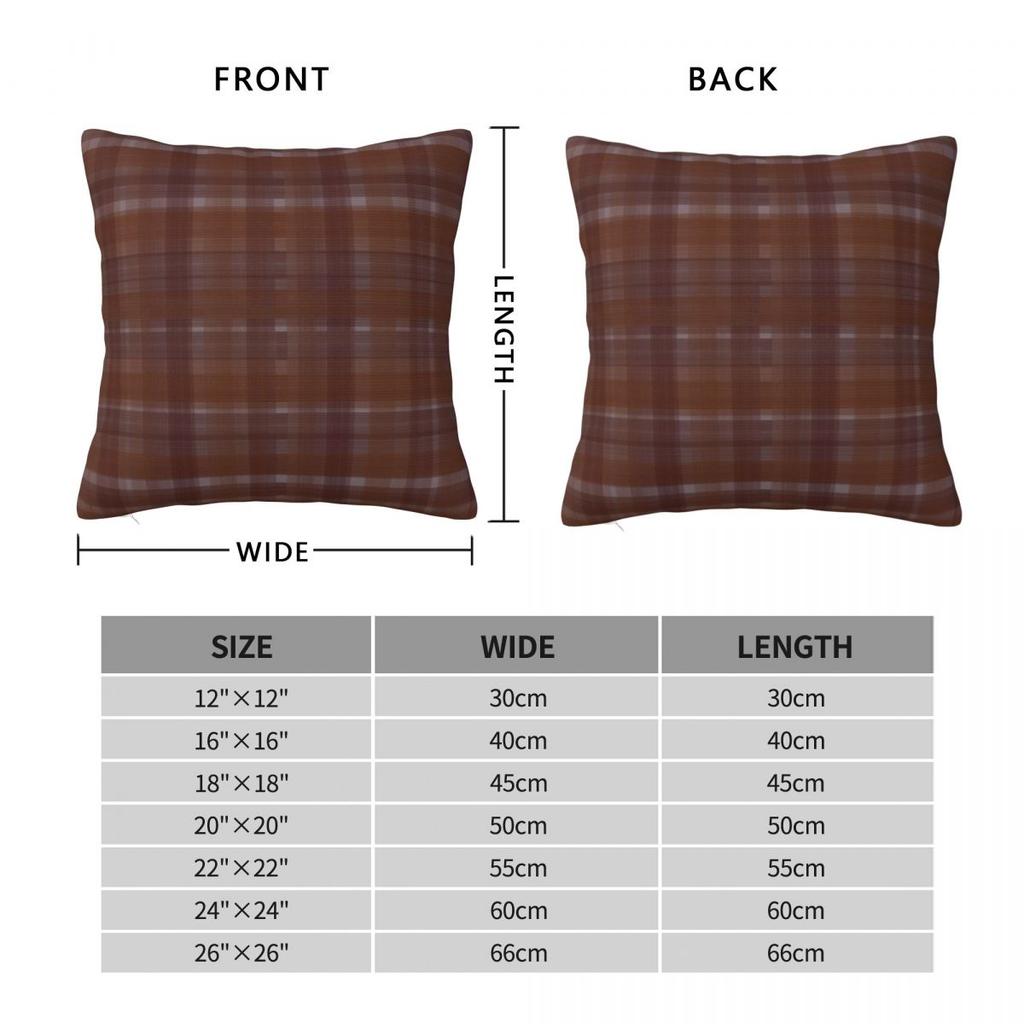 Orange Brown Plaid Square Pillowcase Polyester Linen Velvet Pattern Zip Decorative Pillow Case Car Cushion Case 18"