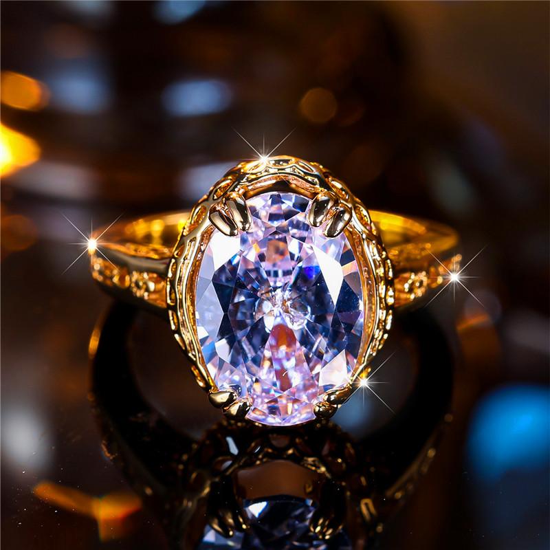 Luxury Male Female White Zircon Stone Ring Trendy Yellow Gold Color Engagement Cute Bride Wedding Jewelry Gift For Women Men